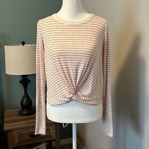 Aerie Knot Front Striped Ribbed Top Size Small